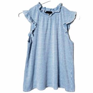 W5 Women’s blue and white ruffle trim sleeveless blouse